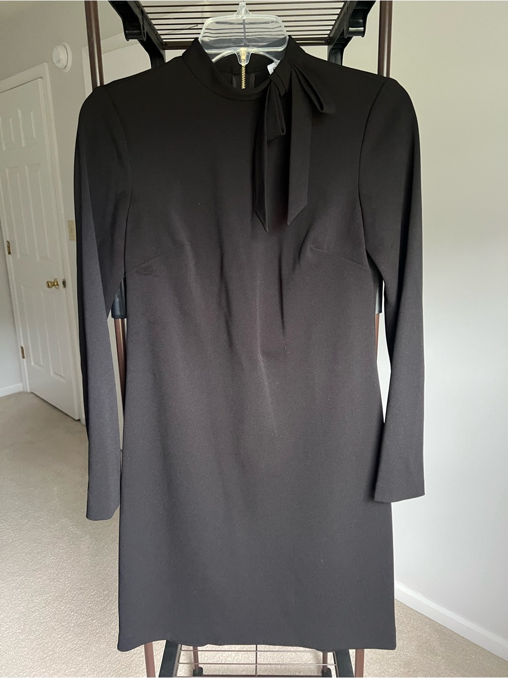 Calvin Klein Black Long-Sleeve Tie-Neck Shift Dress - Picture 1 of 3